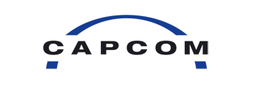 CAPCom Logo, Schrifzug mit blauem Bogen